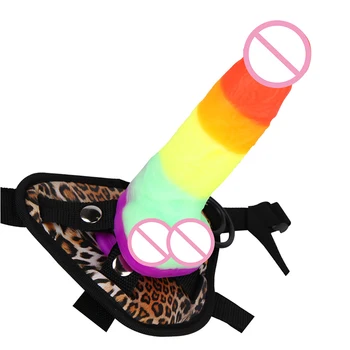 Adjustable Rainbow Dildo Soft Realistic Dildo Big Penis Suction Cup Dildo Strap on Dildos Female Masturbator Sex Toys for Women 5