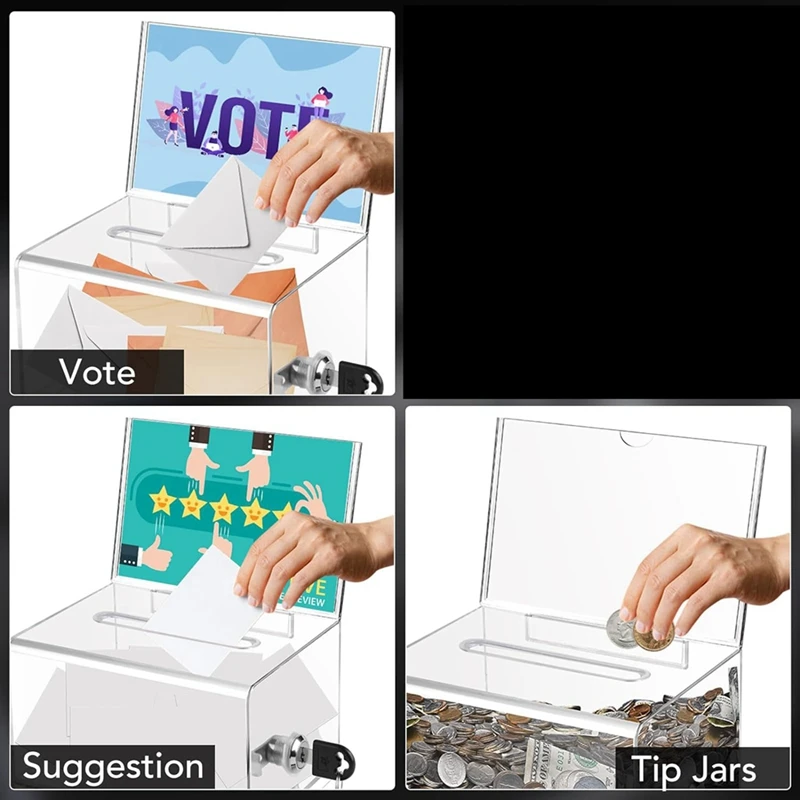 Donation Box 1 Pack With Lock Clear Ballot Box With Sign Holder Suggestion For Fundraising donation box