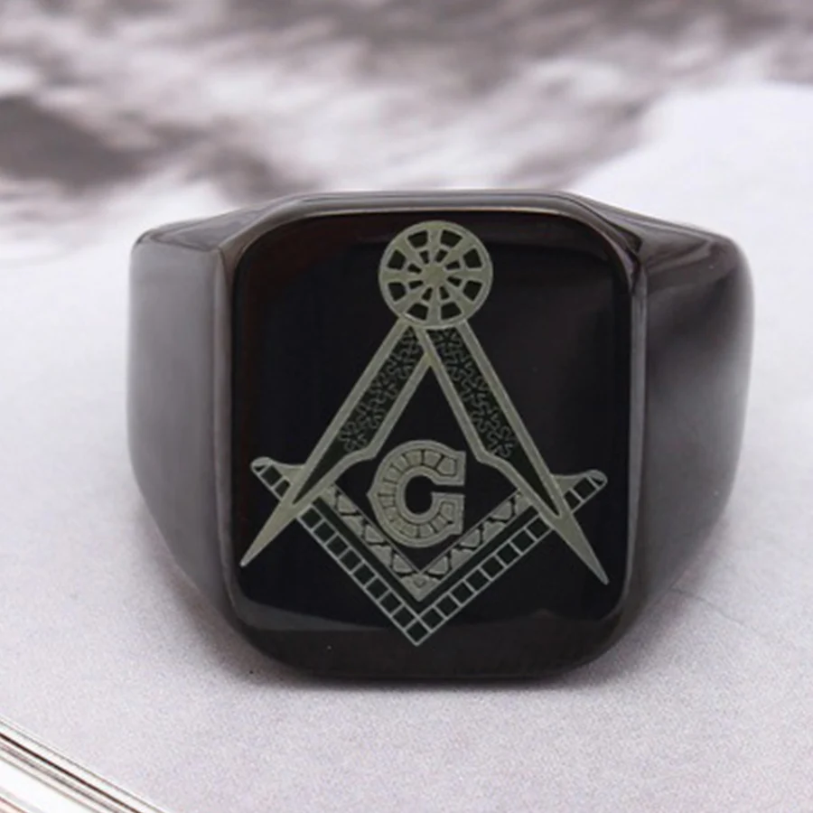 

Заводские ювелирные изделия с логотипом на заказ, черное лазерное кольцо для масонской надписи, масонские кольца из нержавеющей стали для мужчин