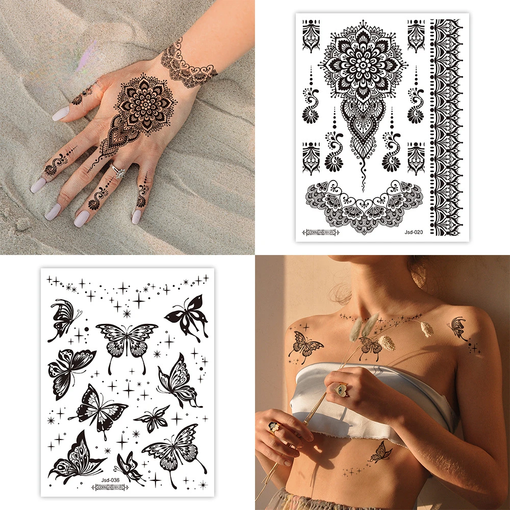 

Waterproof Temporary Tattoo Stickers - Trendy Black and White Face, Arms, and Collarbone Tattoos Disposable Tattoo for Women