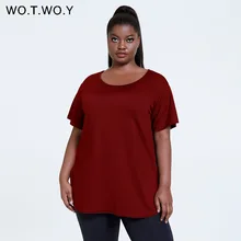 

WOTWOY 2022 Summer Plus Size Letter Printed T-Shirts Women Quick Drying Fitness Short Sleeved Round Neck Tee Female Stretch Tops