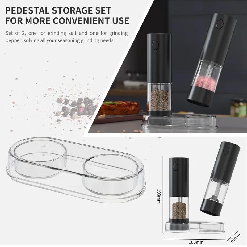 Electric USB Rechargeable Salt Pepper Grinder Set Adjustable Coarseness Auto Grind LED Light Refillable Mills Kitchen Tools