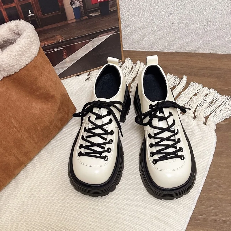 NEW Mid Heel Square Heel Round Toe Fashion 2024 Hot Sale Women's Shoes Lace-up Cross-tied Solid Spring Autumn Pumps Vulcanized