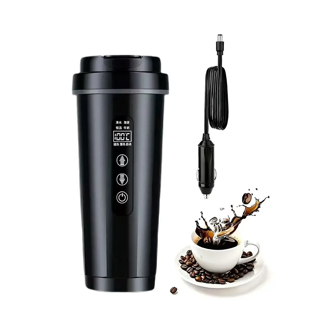 차량용 보온 물 주전자 12V/24V 겸용 316 스테인리스 스틸 500ml 대용량 지능형 무수 가열 방지 기능