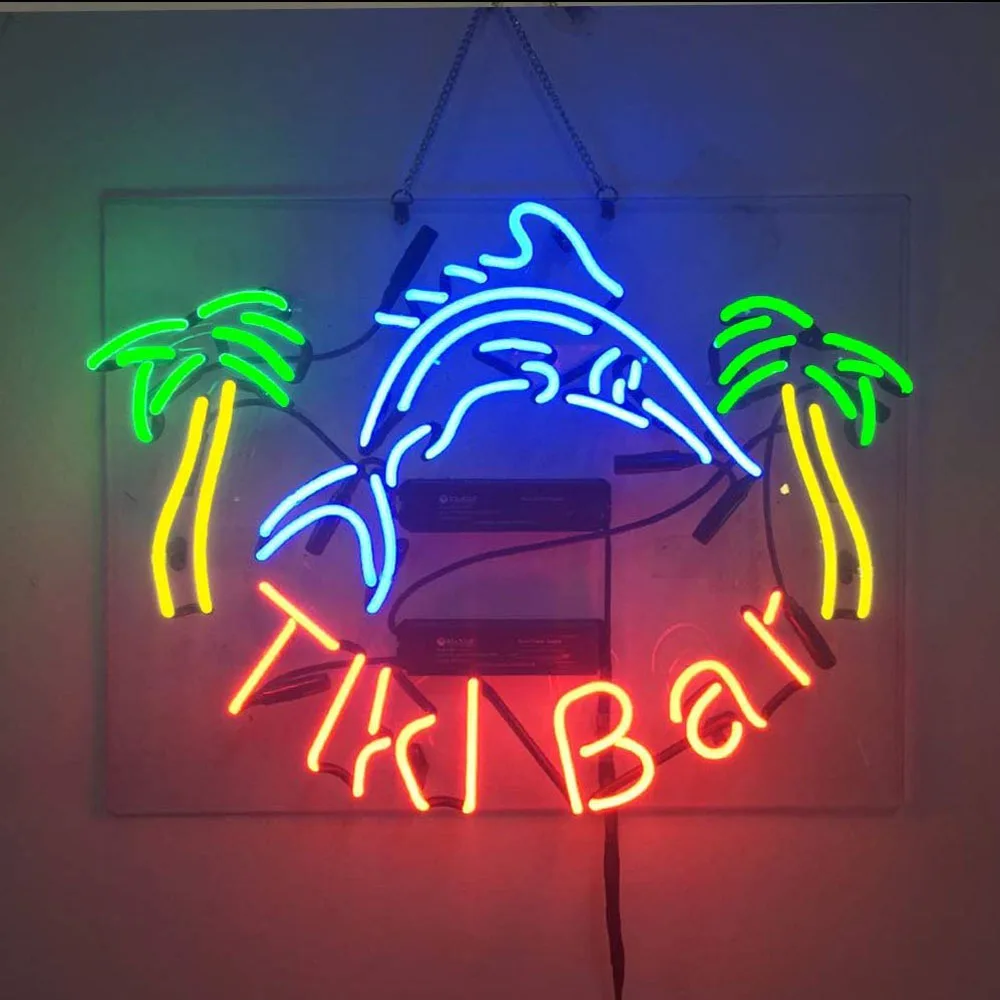 

Tiki Bar Swordfish Palm Neon Light Sign Custom Handmade Real Glass Tubes Beer Sea Food Advertise Room Decor Display Lamp 19"X15"