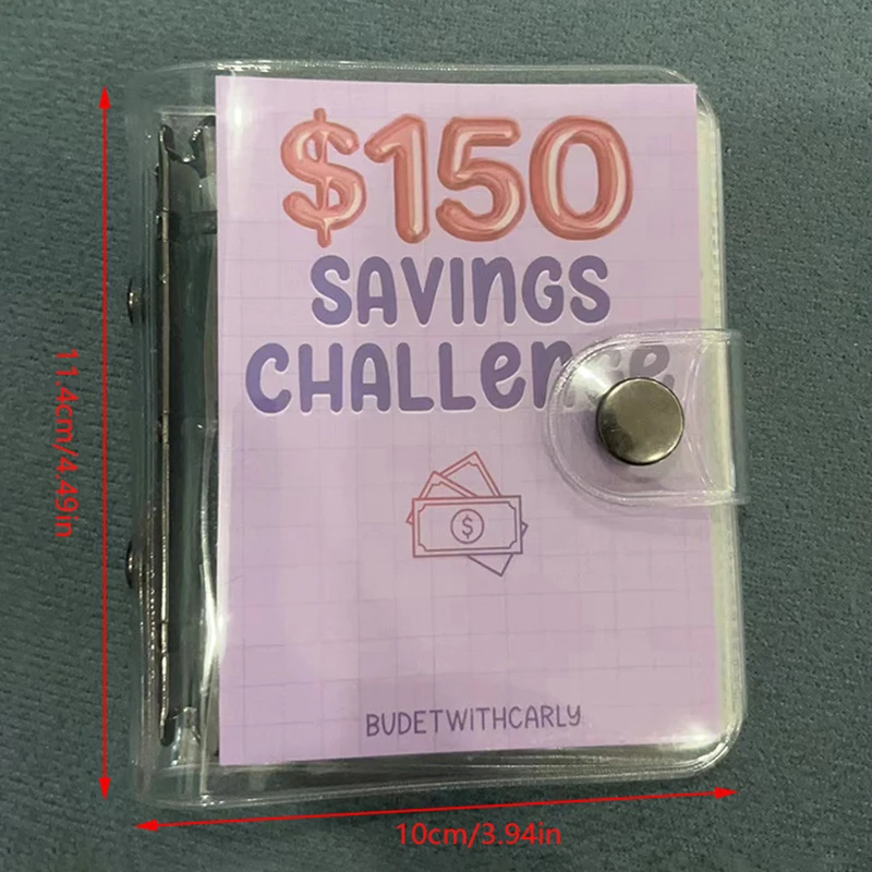 PVC 1000 돈 절약 챌린지 바인더, 단추 마감, 미니 예산바인더, 봉투 절약 챌린지 북, 내구성 휴대용