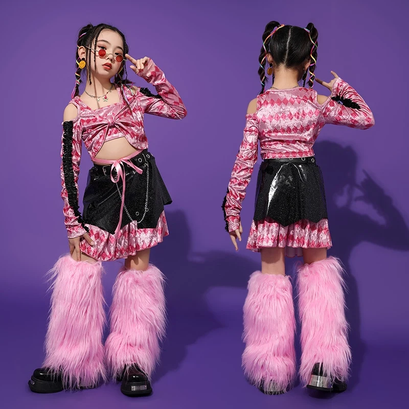 

2024 New Jazz Modern Dance Costumes For Girls Long Sleeved Kpop Outfits Children Hip Hop Dance Performance Rave Clothes DQS16004