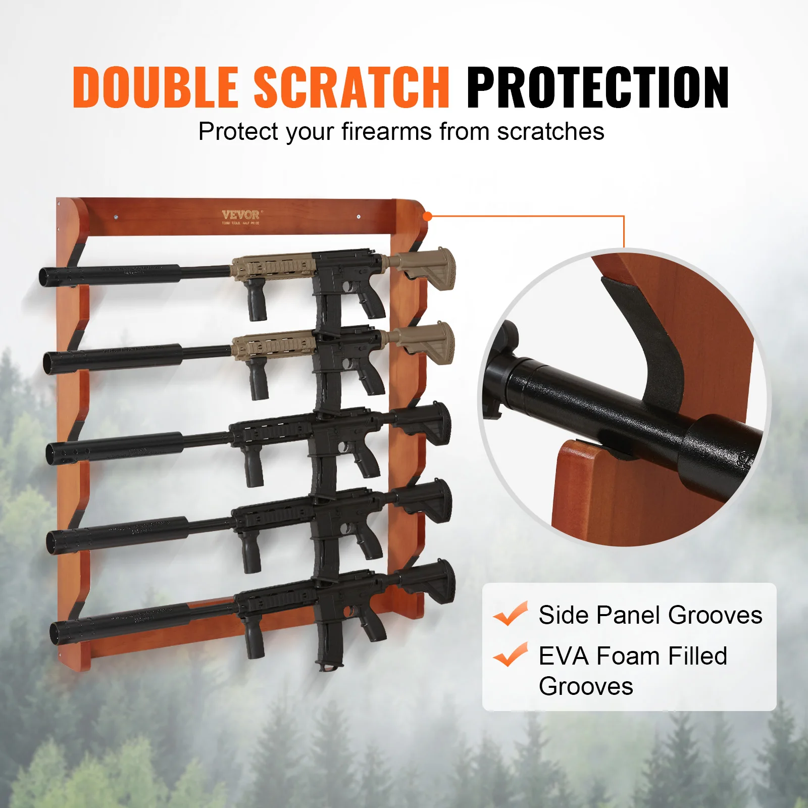 VEVOR Gun Rack Wood Gun Rack Wall Mount Gun Display Rack holds 4/5 Rifles Shotguns 132 lbs Heavy Duty Rifle Rack w/ Soft Padding