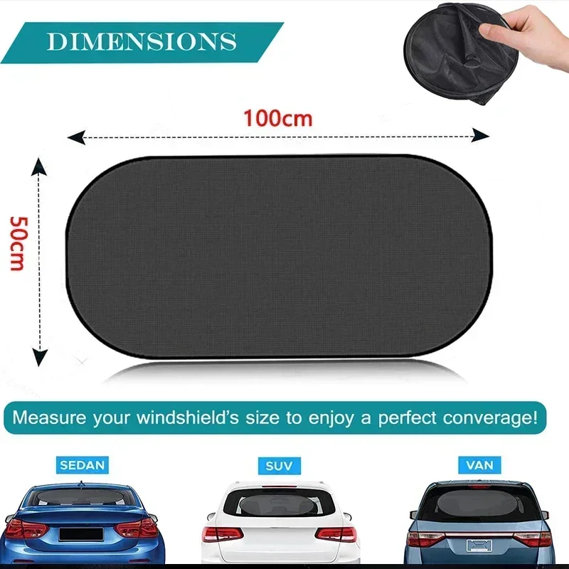 Car Sun Shade UV Protection Folding Auto Rear Window Sunshade 100x50cm Universal Mesh Back Window Visor with Suction Cups