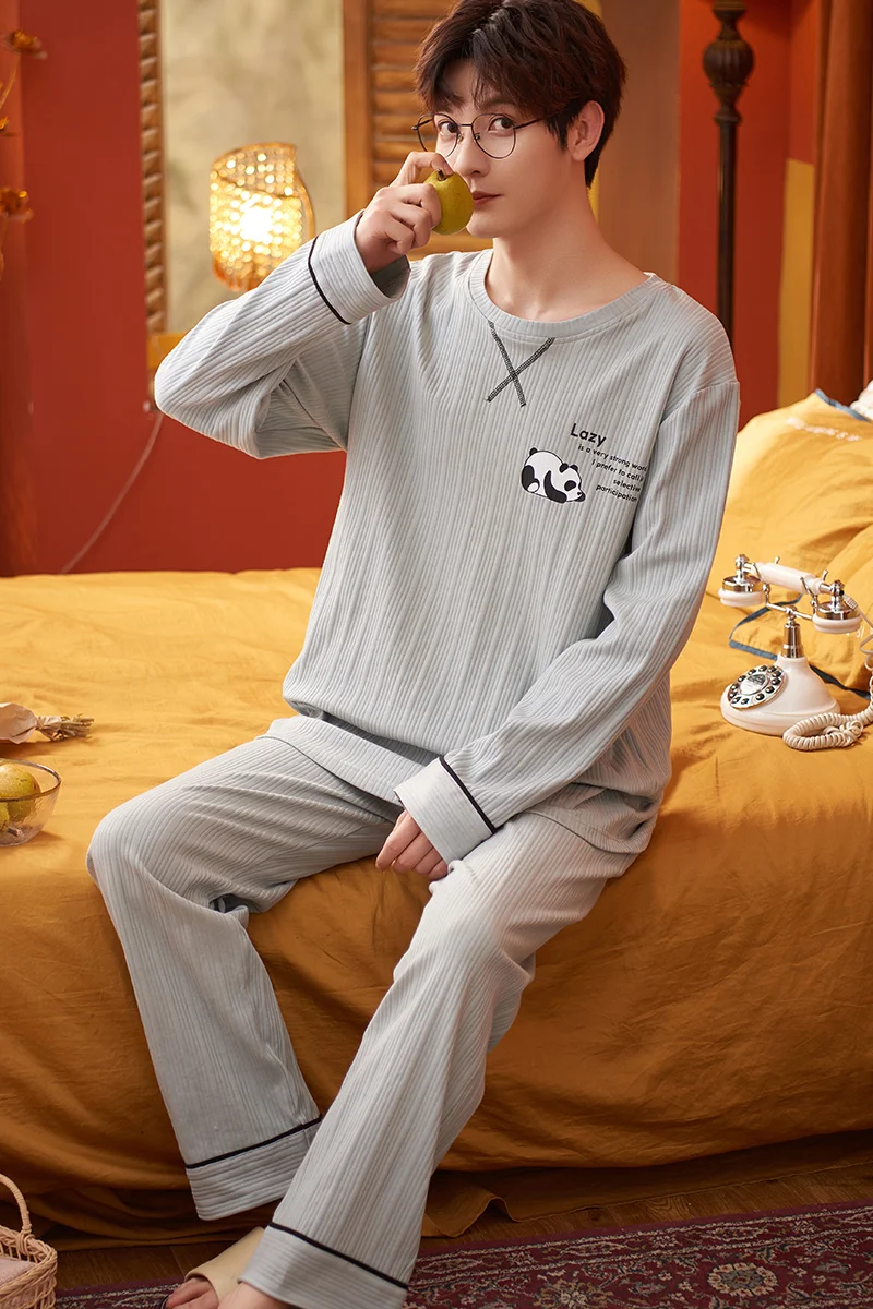 Cotton Sleepwear Winter Autumn Long Sleeve Cartoon Printing Couple's Nightwear Couple Pajama New Fashion Mens Womens Loungewear pajama pants Men's Sleep & Lounge