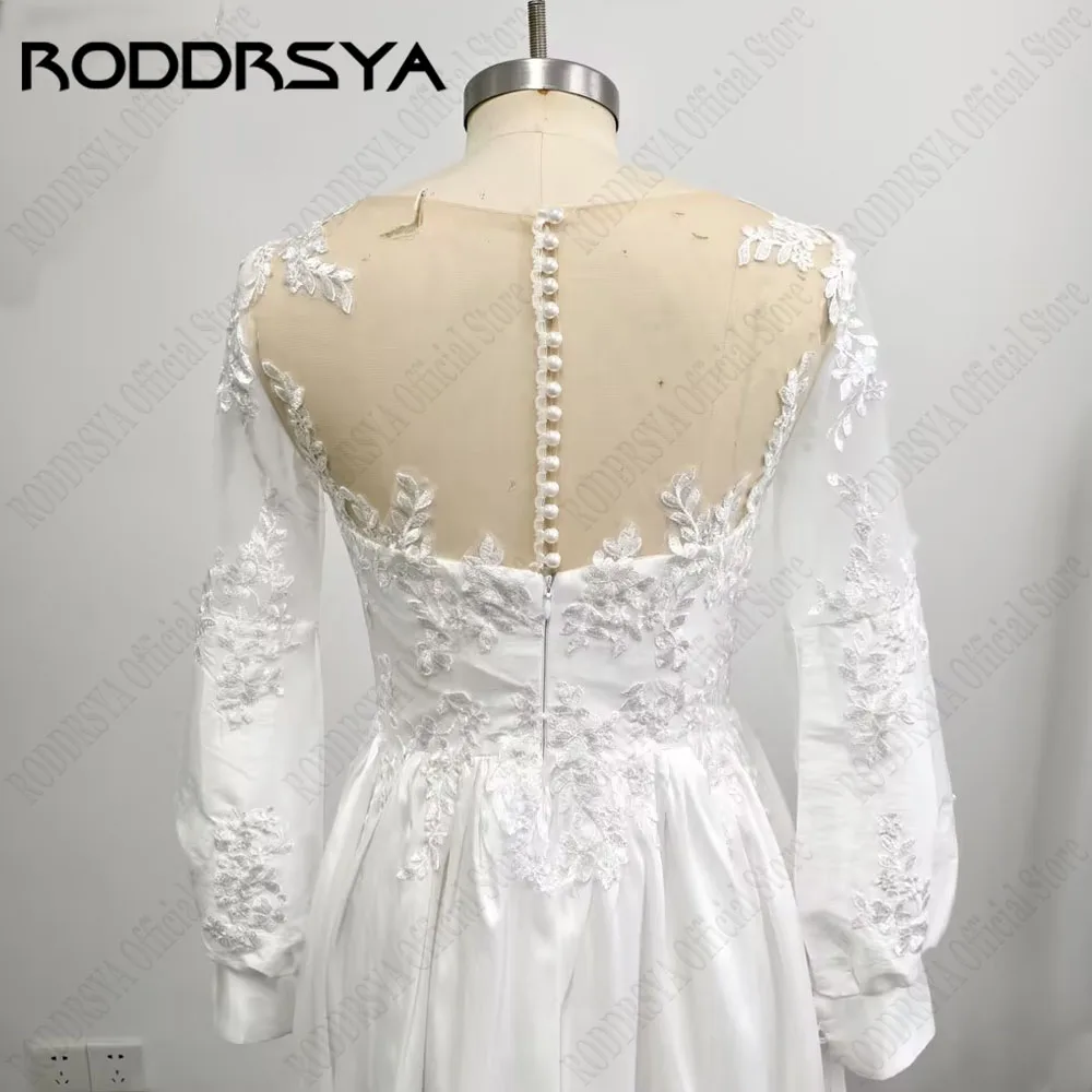 Roddrsya Vintage Strand kurzes Brautkleid für Frau elegante lange Ärmel U-Ausschnitt Brautkleid Zivil A-Linie Robe de Mariee Vintage Strand kurzes Brautkleid für Frau elegante lange Ärmel U-Ausschnitt Brautkleid Zivil – Detail 6