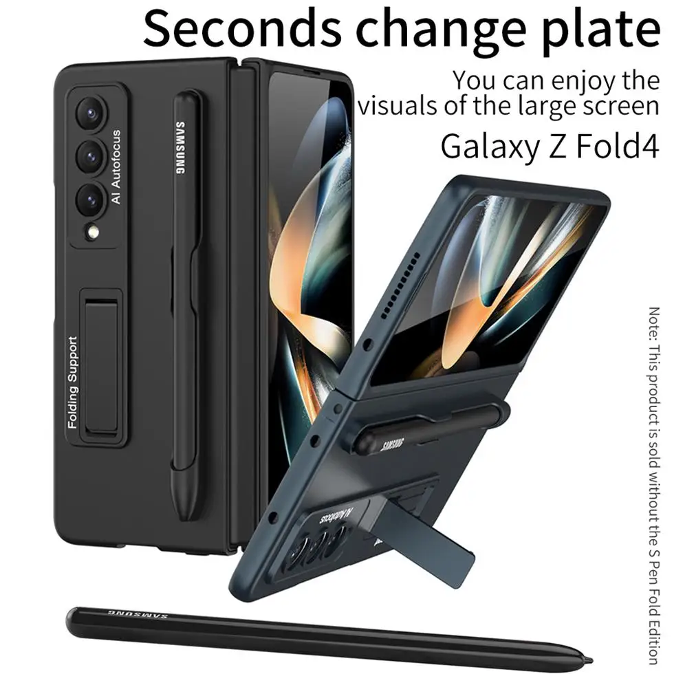 For Samsung Galaxy Z Fold 4 Case Ultra-thin Matte With Tempered Film Bracket Pen Slot Folding Shockproof Protection Hard Cover