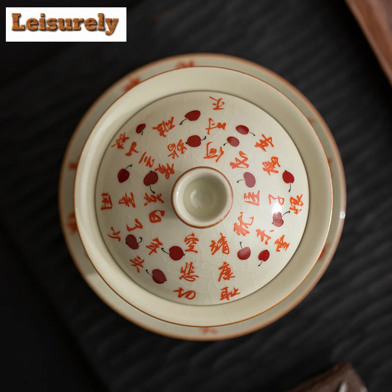 150ml Imitation Song Ru Kiln Gaiwan Retro Manjiang Hong Sancai Tea Tureen with Lid Tea Maker Cover Bowl for Teaware Ornaments