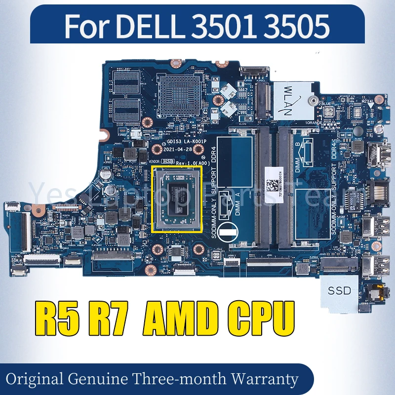 GDI53 LA-K001P UNTUK DELL 3501 3505 Laptop Mainboard 05HPX6 0DRFWY