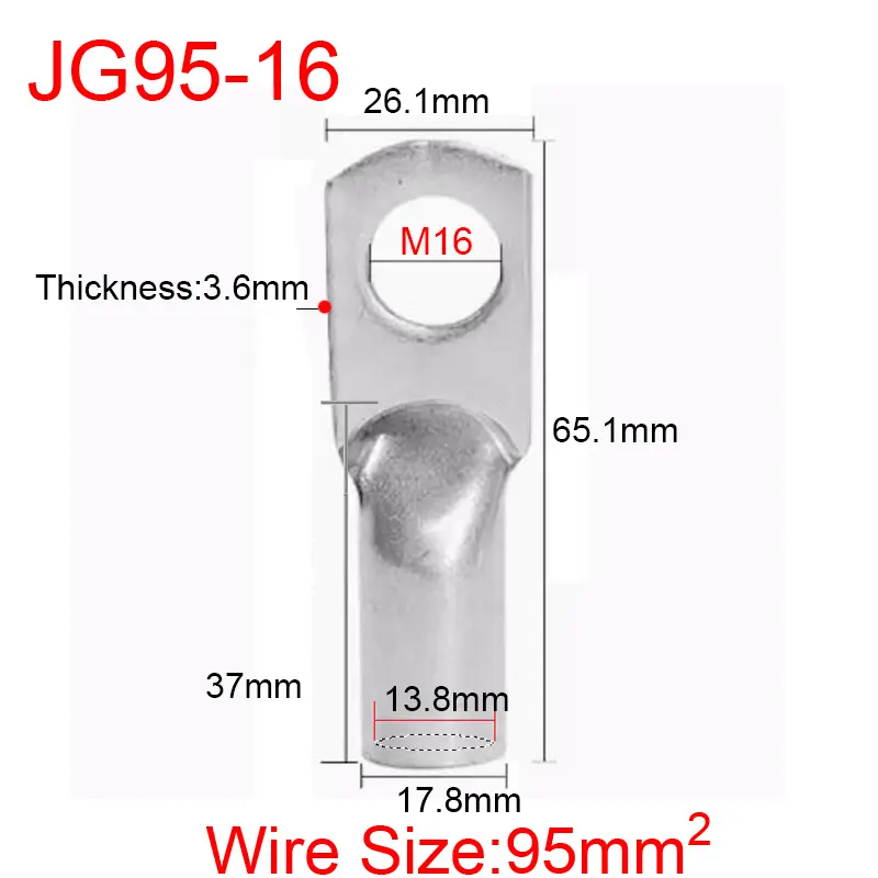 JG6/10/16/25/35/50/70/95/120-300 Marine Copper Screw Hole Electric Wire Cable Ring Tubular Cord End Lug Connector Crimp Terminal - Image 11
