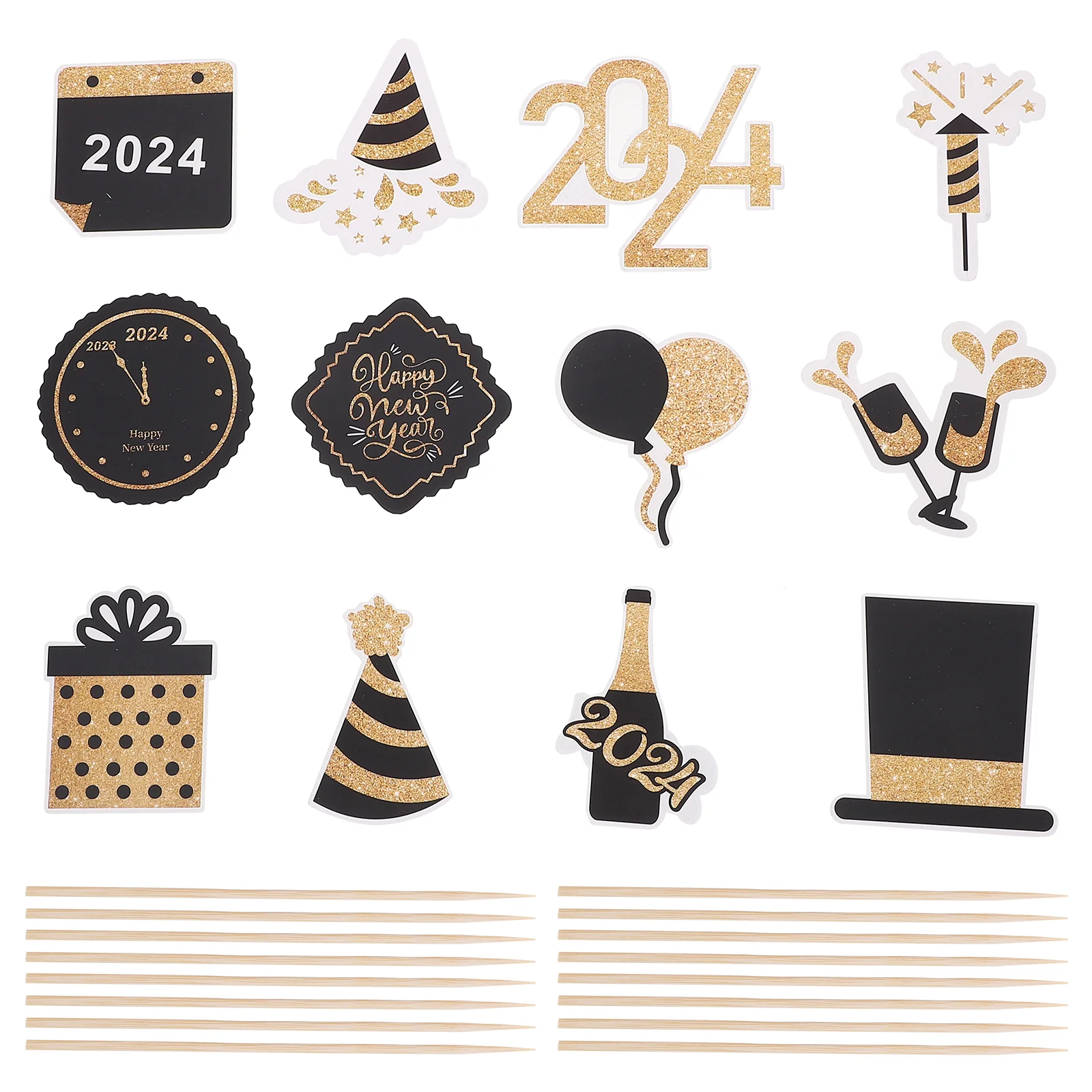 

12pcs New Year Theme Dessert Toppers Cupcake Decorating Toppers Cake Picks