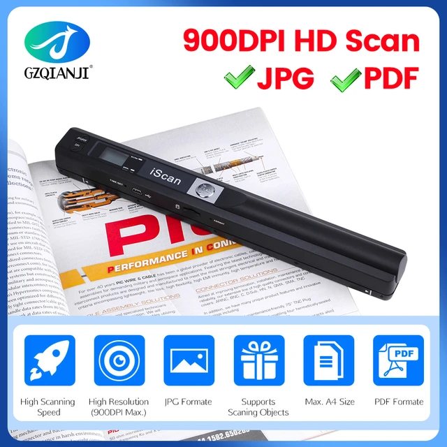 Scanner Portable sans fil USB, 900DPI, carte de Support, Document A4,  papier, Photo couleur, Image, JPG, affichage PDF, batterie - AliExpress