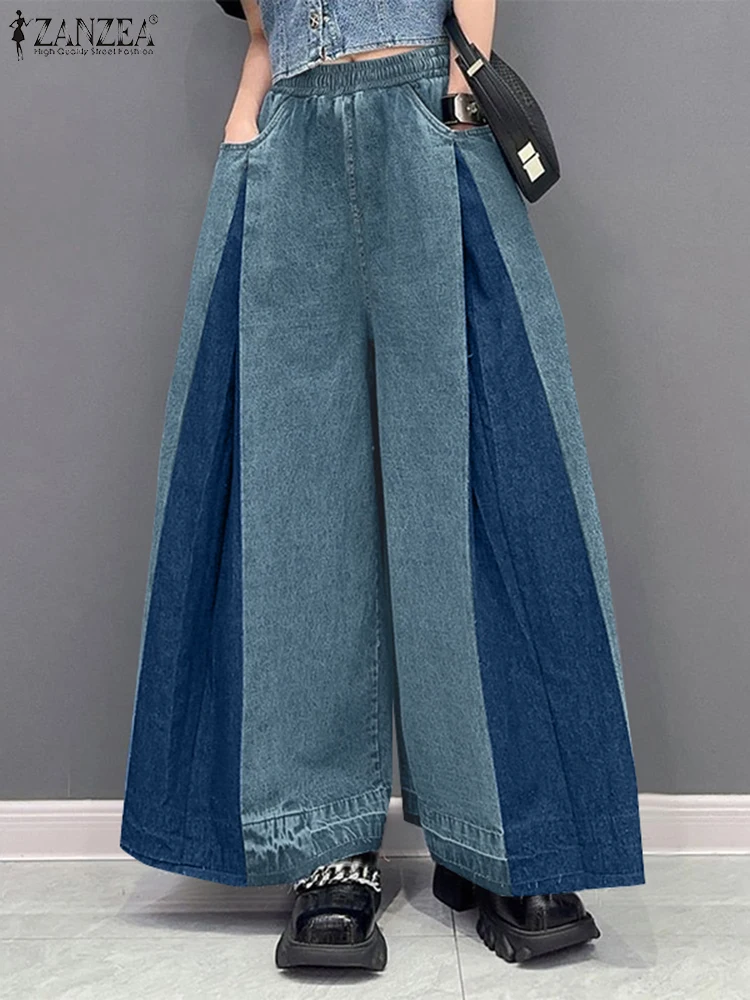 Polyester Elastic Waist Wide Leg Pants for Women