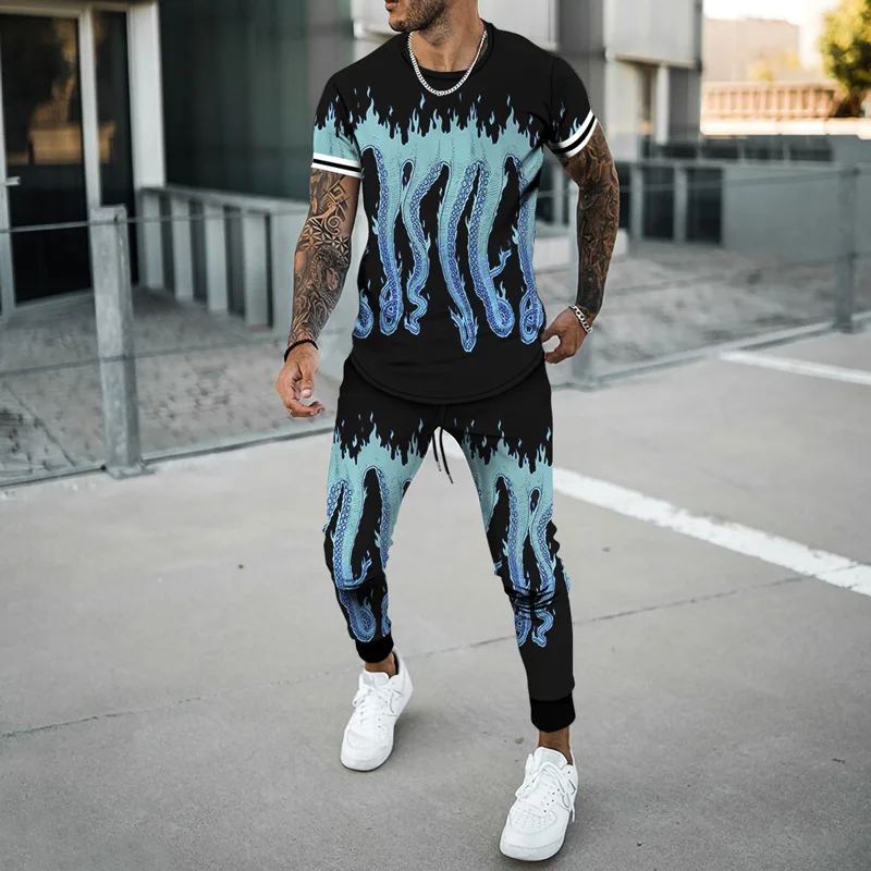 Men's 2023 Activewear 2pcs Summer Oversized T-Shirt Jogging Dress Fashion Trousers HAHA 3D Printing Men's Casual Wear