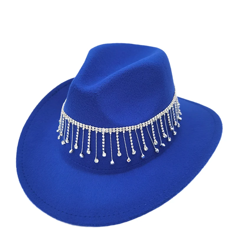 

Foliumphotiniae Felted Tasseled Solid Coil Hat British Retro Big Brim Cowboy Carnival Holiday Party Unisex