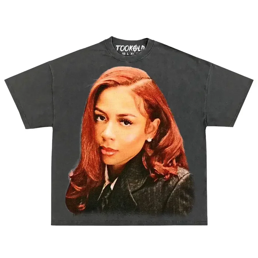 thumbnail image 1 of Camisetas de estilo hip hop con estampado de retrato de cabeza grande de moda Harajuku para mujer, camisetas de manga corta de gran tamaño con diseño INS Sense, camisetas estilo callejero americano Y2, 1 of 5