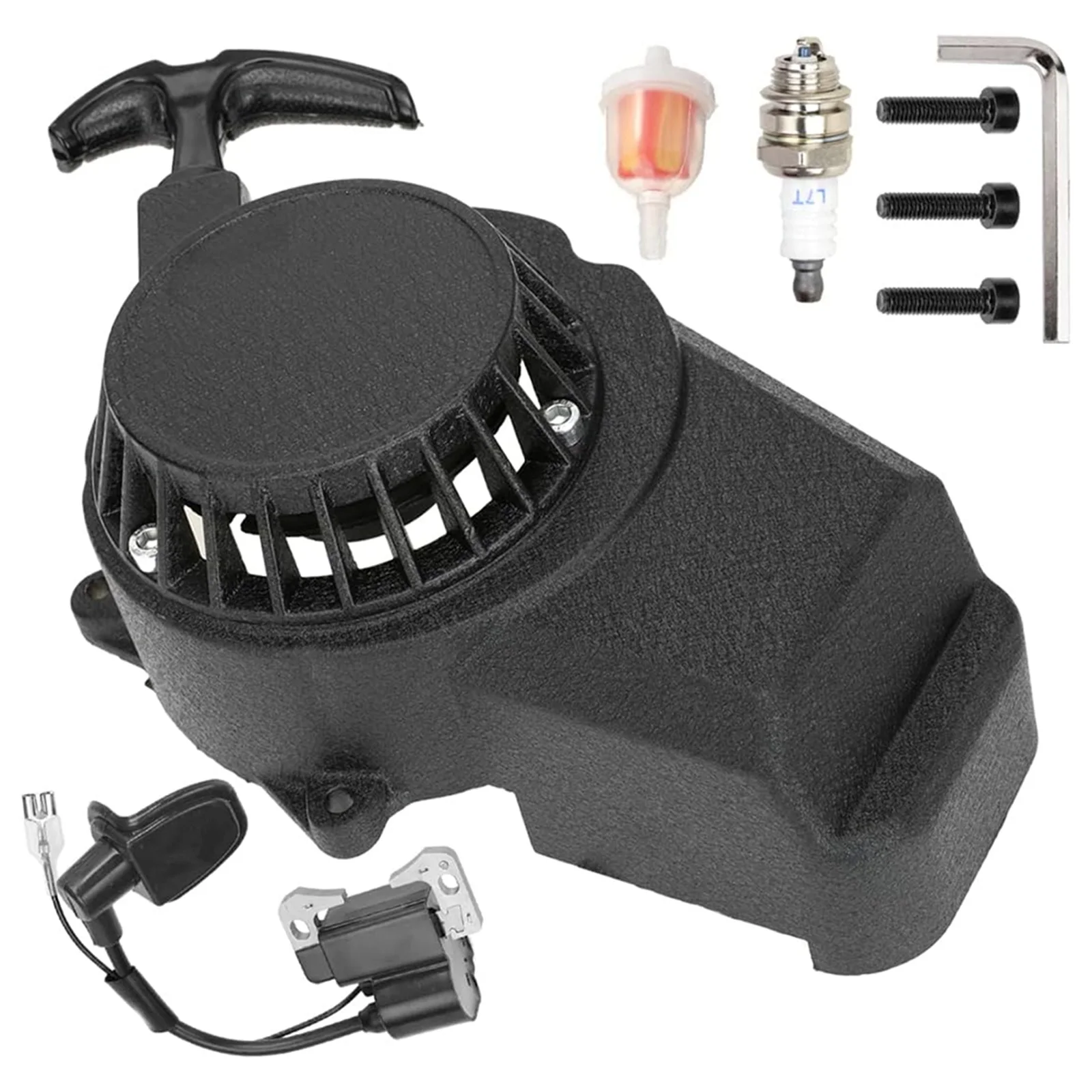 

1set Pull Recoiler Assembly Replacement For 2 Stroke Engine 47Cc 49Cc 50Cc Black Garden Tools Accessories