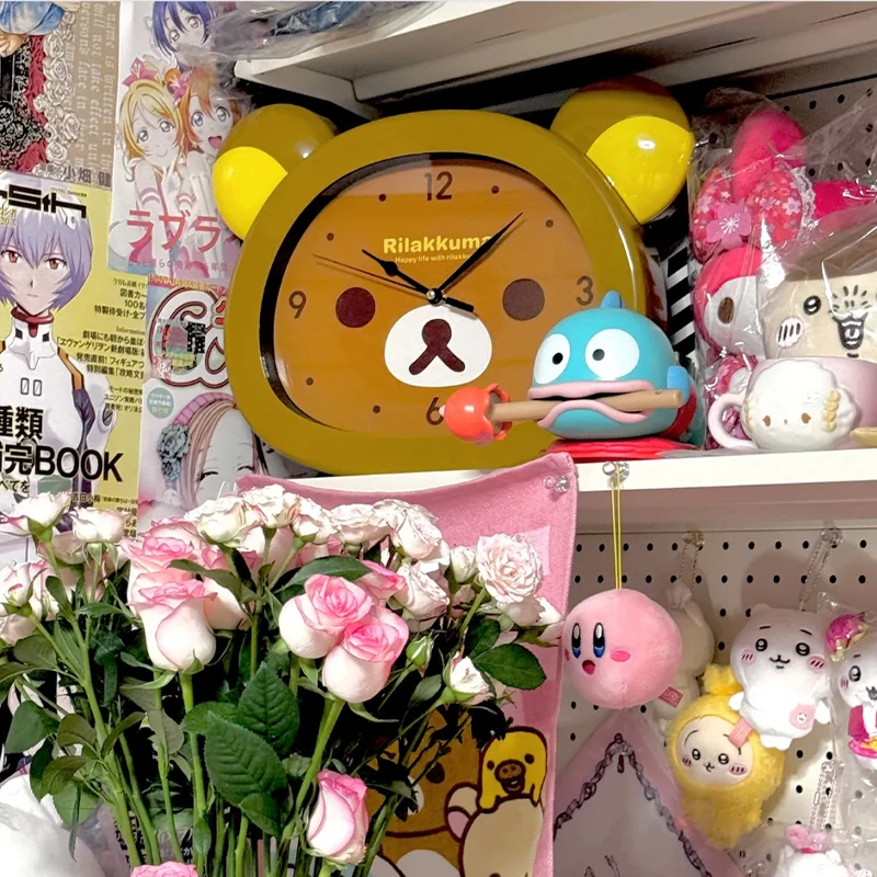 Cute Rilakkumaed Bear Wall Clock Mute Seconds Quartz Clock Cartoon