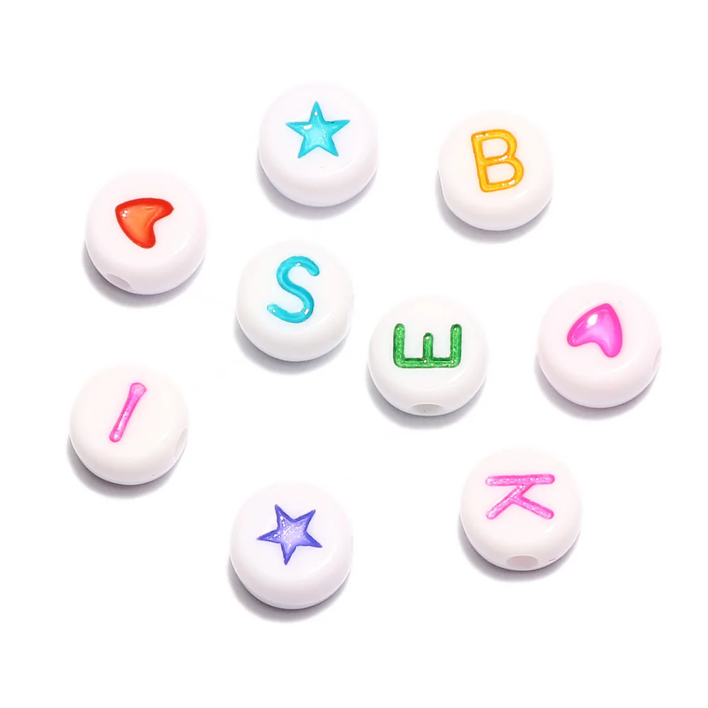 100pcs 7MM Letter Beads Round Shape Mixed Alphabet Number Star Smile Beads For Jewelry Making DIY Bracelet Necklace Accessories