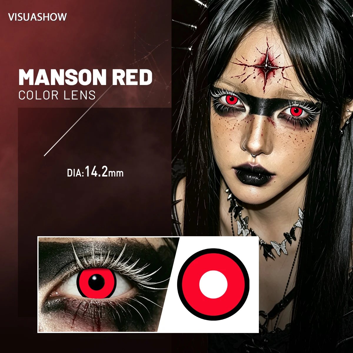 VISUASHOW Yellow Crazy Cosplay Colored Lenses 14.2mm - Red Halloween Demon Anime Contacts, Half-Year Wear