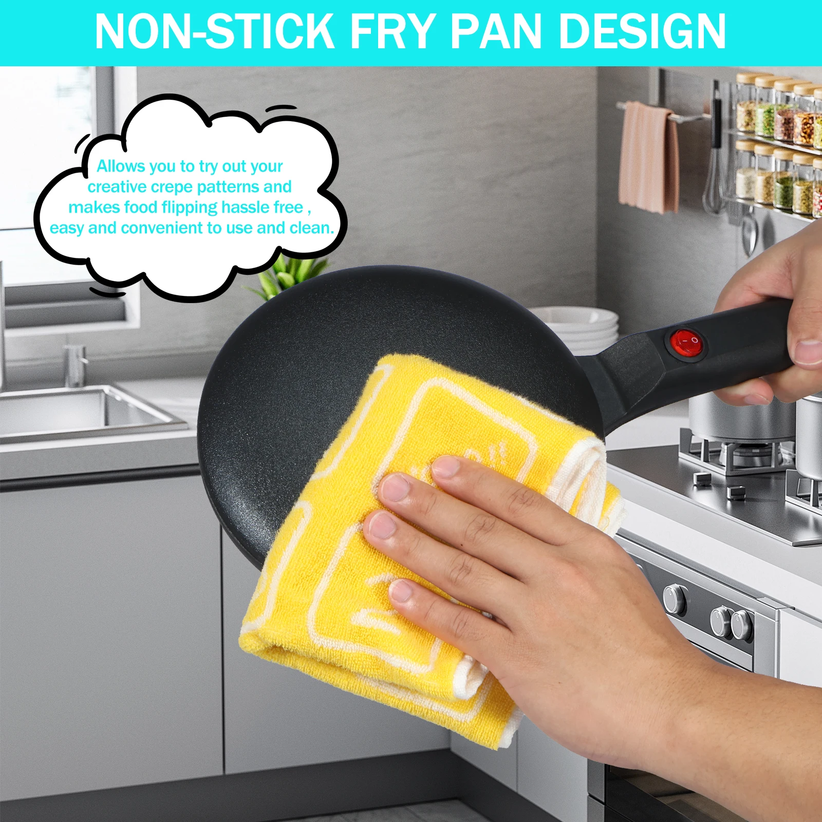 Macchina Per Crêpe Elettrica - 7,8 Pollici, Antiaderente, Controllo Temperatura Automatico - Foto 11