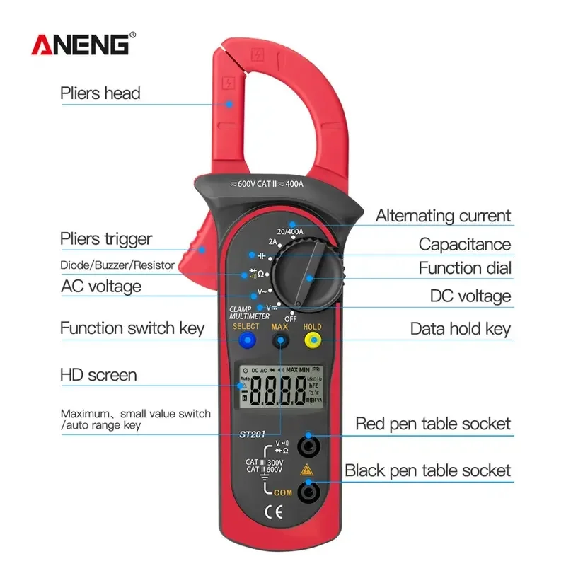 ANENG ST201 Professional Digital Multimeter 1999 Count Clamp Multimeter  Ammeter Capacitor Auto Voltage Tester Electric - AliExpress