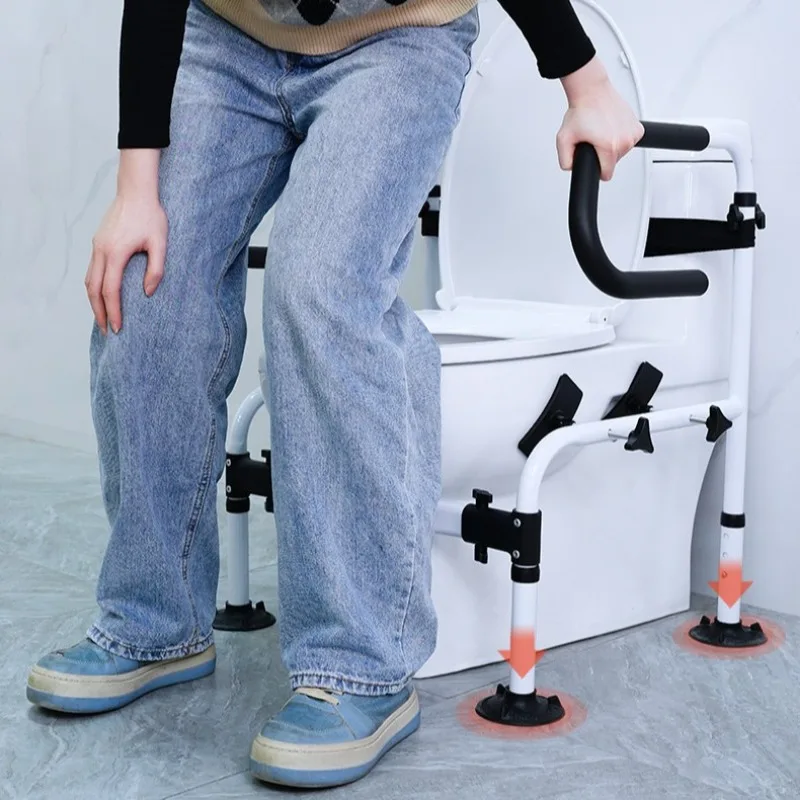 No-Drill Toilet Grab Bar Anti-Tripping Toilet Assist Stand Anti-Tip Adjustable Assist Bar Adjustable Support Rail