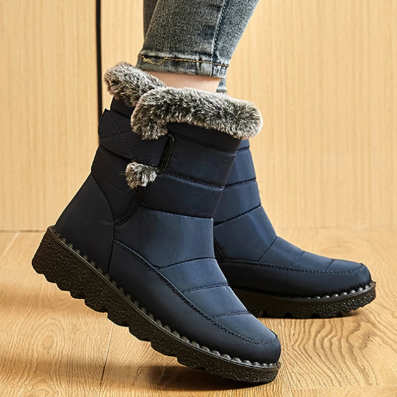 

Водонепроницаемые зимние ботинки для женщин, новые длинные плюшевые ботинки из искусственного меха, женские ботильоны на платформе, теплая хлопковая парная обувь