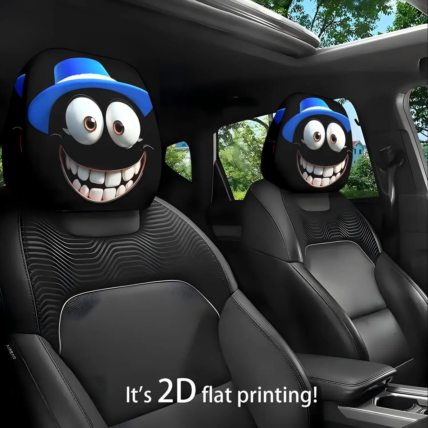 Funny Cartoon Seat Headrest Protectors with Cute Eye Design - Set of 2 Car Interior Accessories