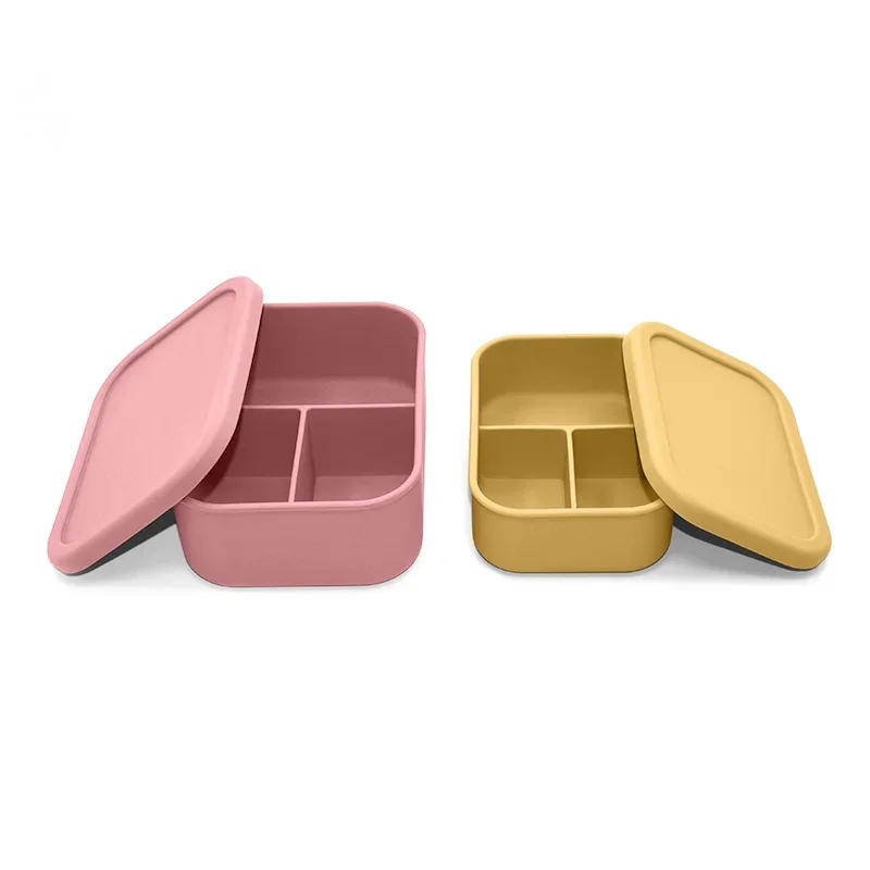 100% Food Grade Silicone Feeding Plate Soft BPA Free Three Lattice Silicone Lunch Box