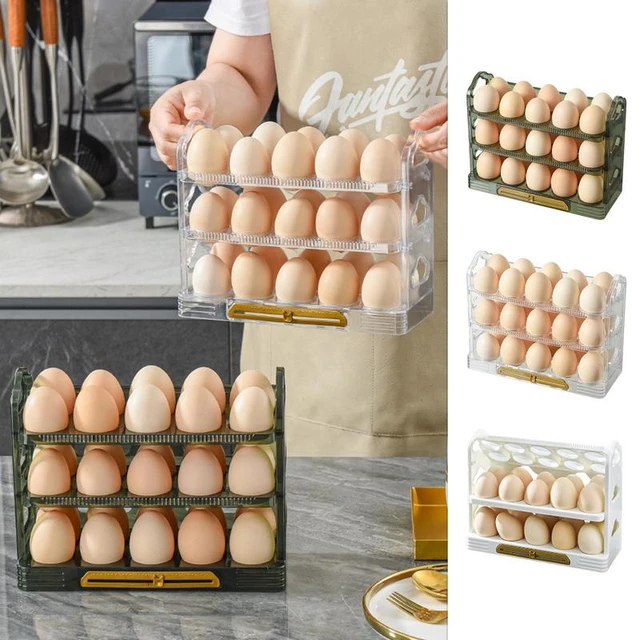 Contenedor de organizador para huevos para nevera, soporte para huevos de  cocina, ahorro de espacio - AliExpress