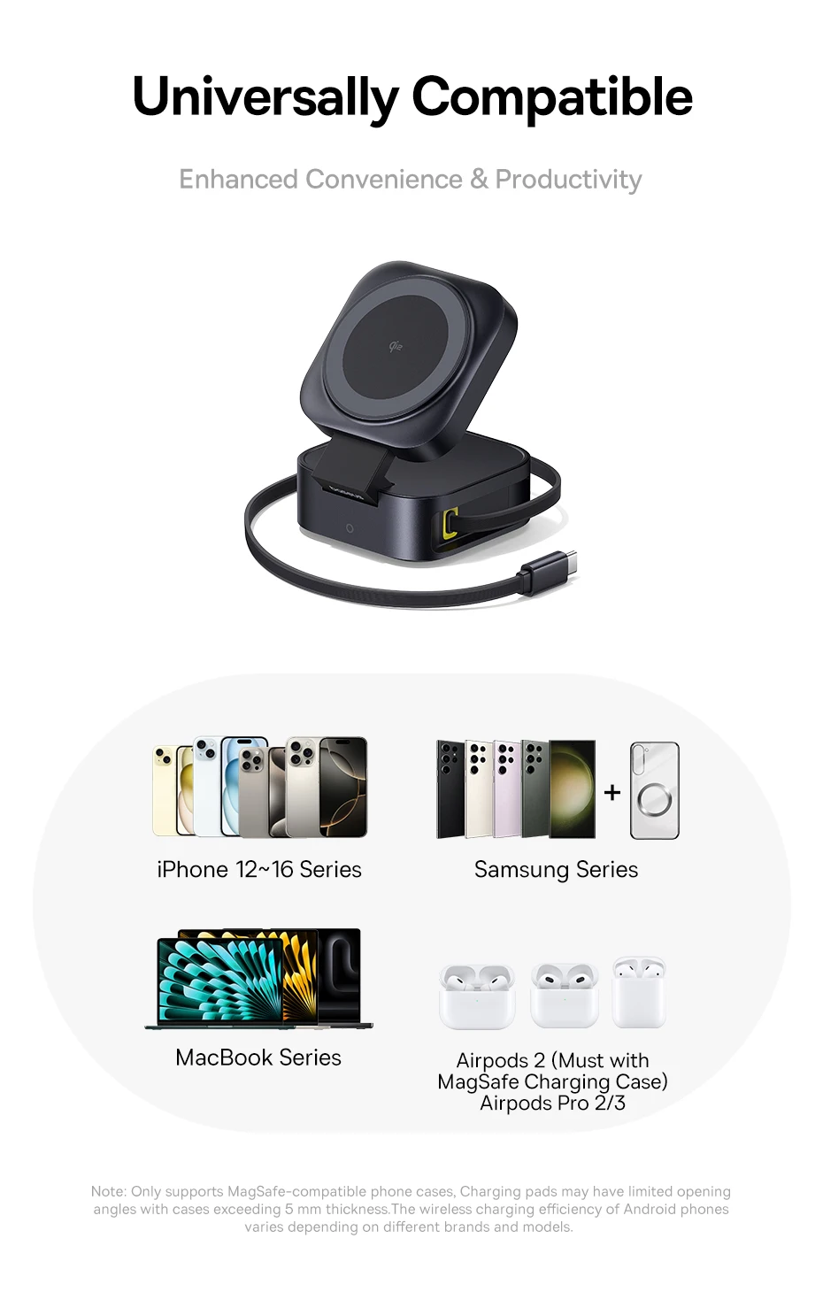 Baseus Qi2 15W Magnetic Wireless Charger For iPhone 16 15 14 13 12 Built in