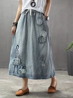 Amax luluE Korean Fashion Streetwear Womens Summer Classic Embroidery Loose Denim Skirts Ladies Casual Vintage Cartoon Clothes - Image 6
