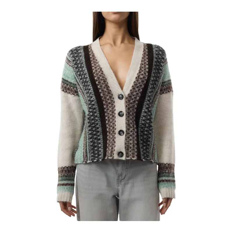 Trendyol TYZA Women's Cardigan Color Block Casual Regular Fit V Neck Knitwear Standard Sleeve SweatersJumpers Cardigan V Neck 3