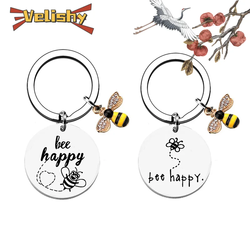 1pcs Stainless Steel Bee Round Brand Keychain Backpack Car Key ...