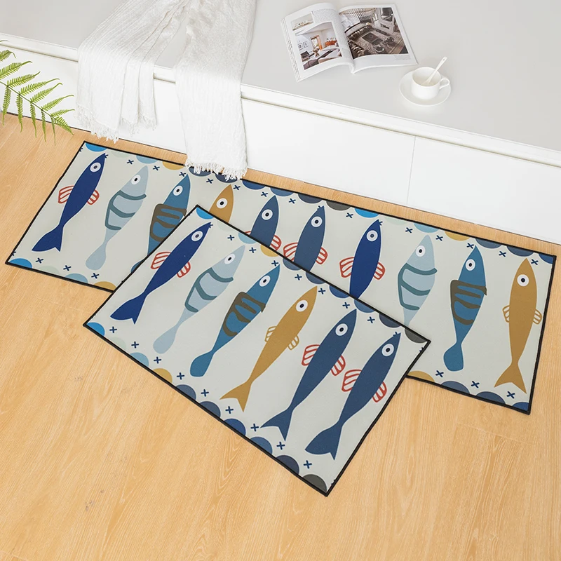

Cute Cartoon Fish Floor Mats Kitchen Absorbent Non-slip Foot Rug Modern Decorative Bedroom Bedside Carpet Entrance Doormat