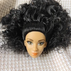 Elegant Black Lady Doll Head 1/6 Size with Multicolor Hair and Impeccable Makeup - Perfect for Collections, Gifts, and DIY Doll Projects (Forest green)