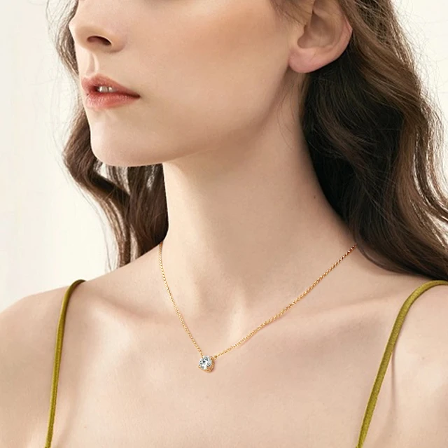 Anziw Moissanite Solitaire Necklace – 1CT/2CT/3CT, 925 Silver