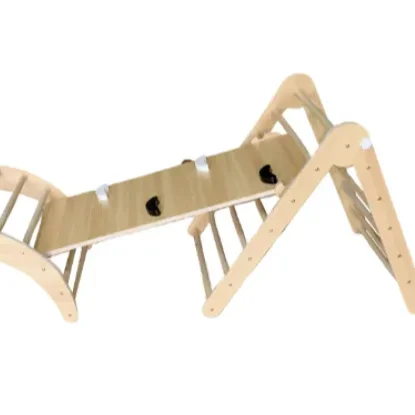 Multi-Function Wooden Climbing Gym Triangle Slide & Rocker Design for Indoor Kids Playgrounds