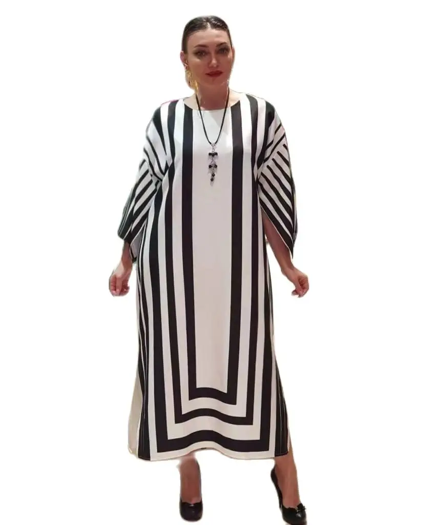 MAMADA LT634 Printing Long Dress African Women Clothing Dashiki Abaya Fashion Round Collar Left Shoulder Size 46-54 New Style
