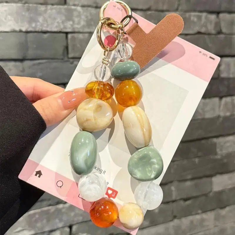 1 Stück Hängeanhänger, kleiner, frischer, mehrfarbiger, kariertes, unregelmäßiges Stein-Handy-Handgelenksband, Handy-Lanyard, kreativer Schlüsselanhänger