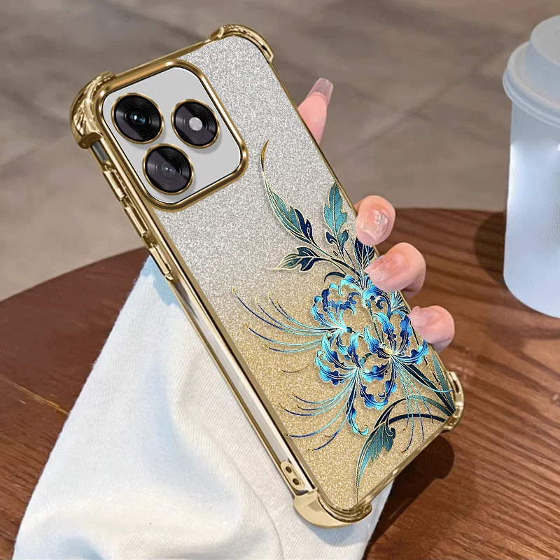 Glitter Plating Shockproof Flower Pattern Protective Cover