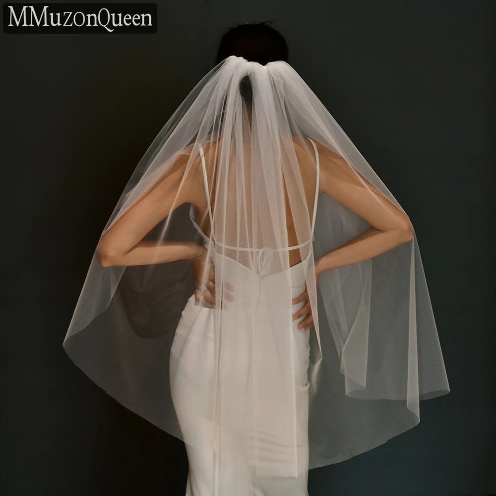 

MMQ M92 Off-White Bridal Veil with Comb Elegant White Plain Yarn Soft White Yarn Wedding Veils Girlfriend Bride Accessories