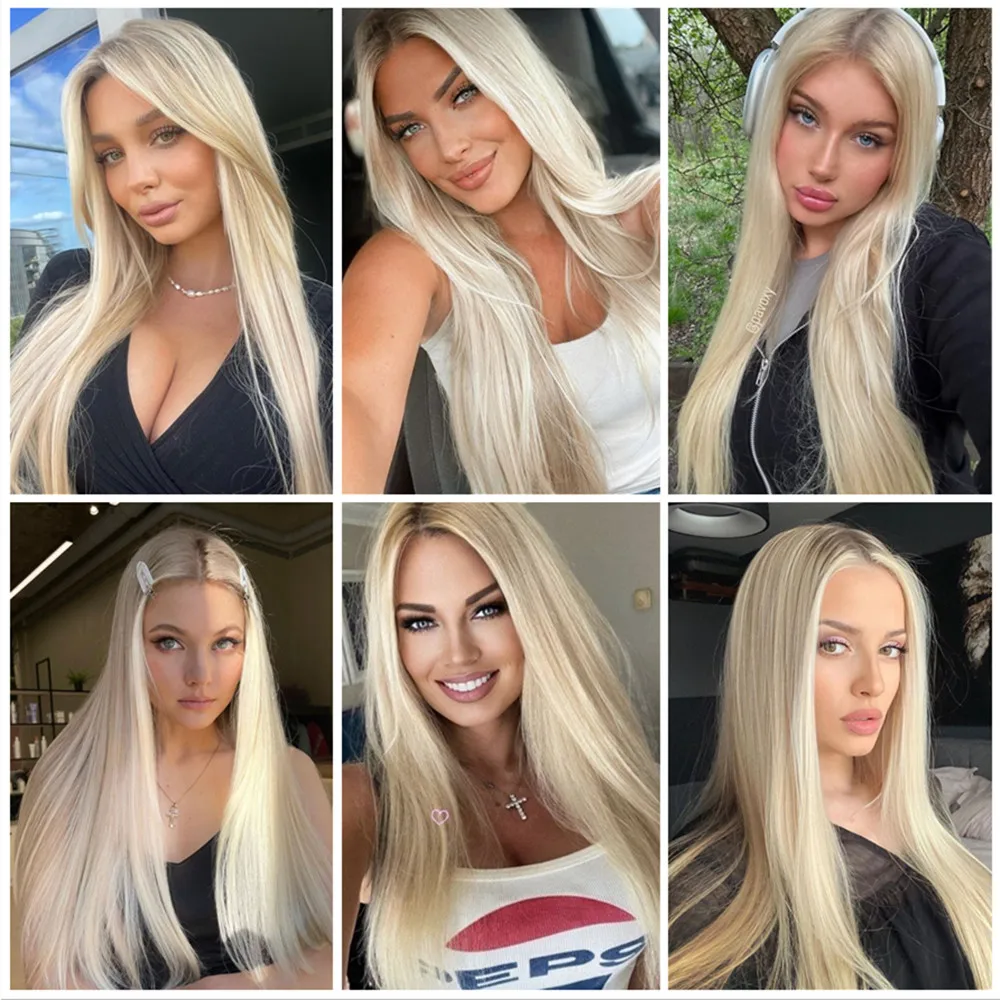 Lace Synthetic Wigs Long Ombre Blonde Wig Layered Straight Hair For Women Natural Daily Use Heat Resistant Wig HENRY MARGU 13*6 synthetic wig