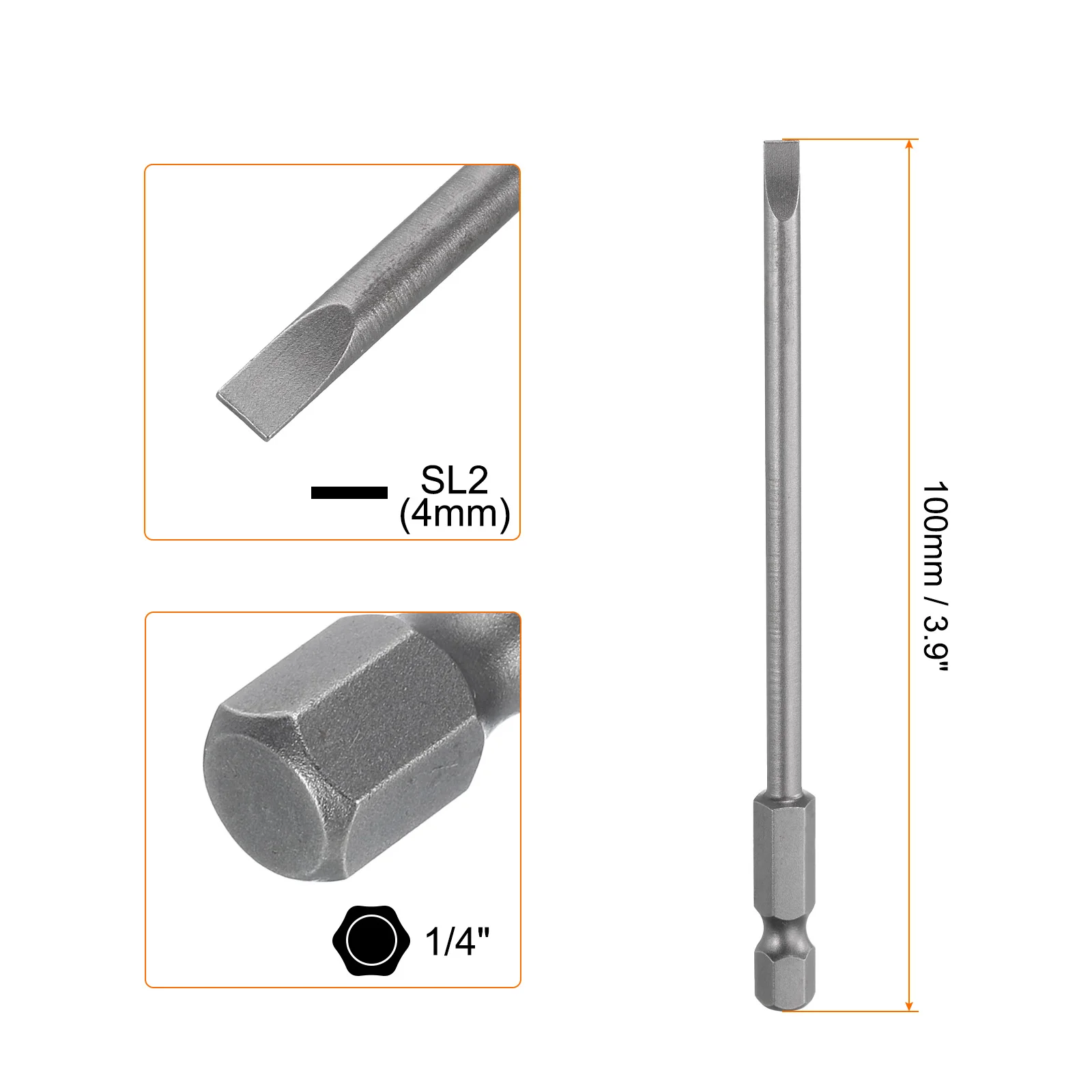 1/2/5 Stück SL2.5 SL3 SL4 SL5 SL6 Magnetische Schlitzschraubendreher-Bits S2 Stahl Flachkopf-Schraubendreher-Bit 1/4 Zoll Sechskantschaft-Schraubendreher – Detail 3